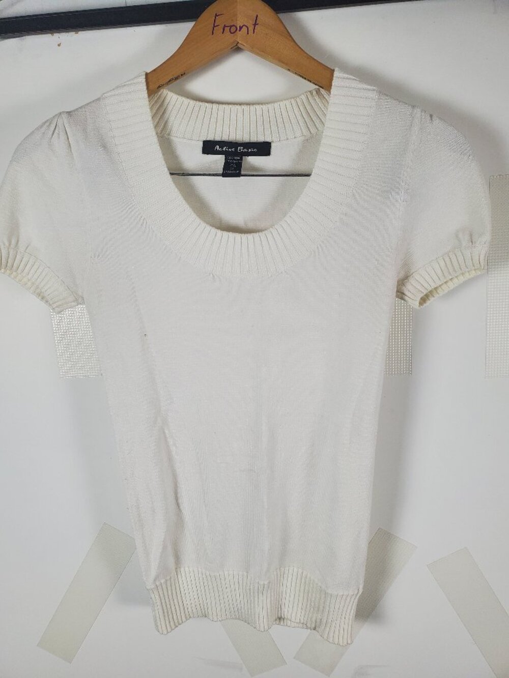 Active Basic White Short Sleeve Sweater Top Size S